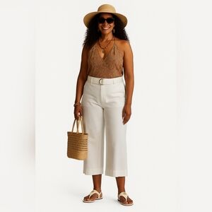 Ralph Lauren 16 White Cropped  Wide Leg Ankle Culotte Gaucho Palazzo Sailor New